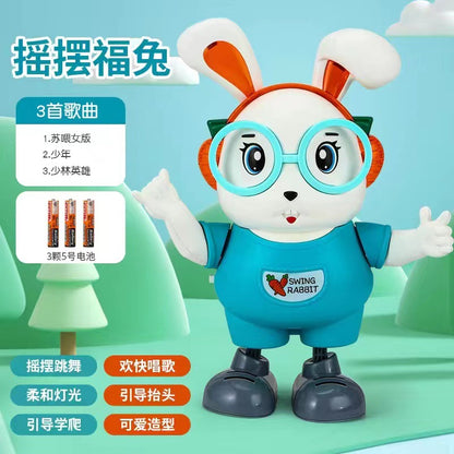 Stall explosions cute rabbit singing and dancing robot toy lighting music 1-year-old baby interactive head-up training