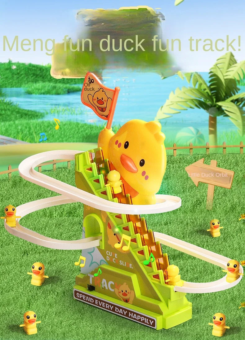 Stair Climbing Ducks Flashing Lights and Music Duck Roller Coaster Toy Interactive Escalator Toy Parent Child Interactive Toys