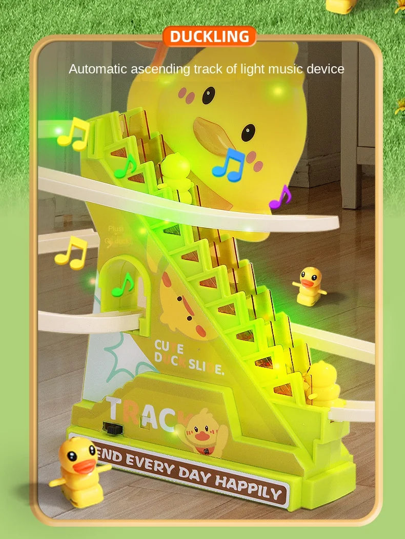 Stair Climbing Ducks Flashing Lights and Music Duck Roller Coaster Toy Interactive Escalator Toy Parent Child Interactive Toys