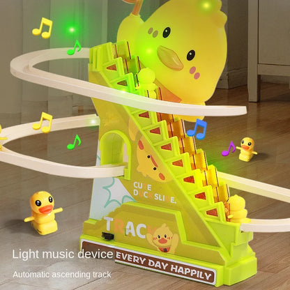 Stair Climbing Ducks Flashing Lights and Music Duck Roller Coaster Toy Interactive Escalator Toy Parent Child Interactive Toys