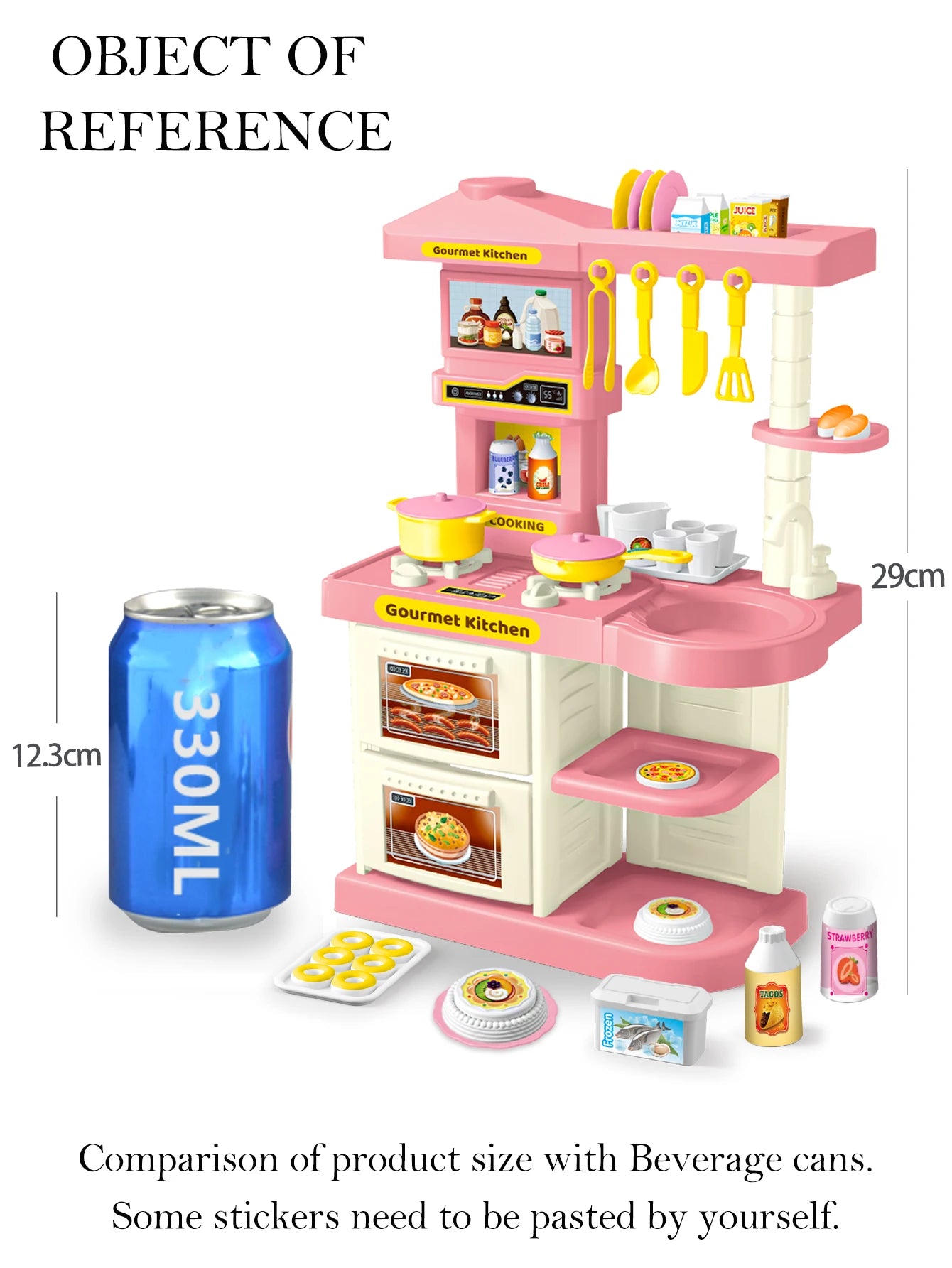 Play Kitchen Accessories, Kitchen Playset Toys for Kids Foods Pots Pans Milk Bread Fork for 3+ Boys and Girls
