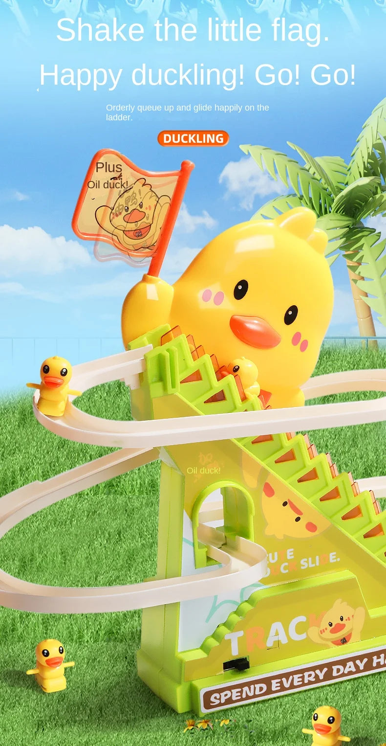 Stair Climbing Ducks Flashing Lights and Music Duck Roller Coaster Toy Interactive Escalator Toy Parent Child Interactive Toys