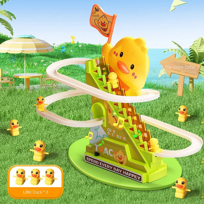Stair Climbing Ducks Flashing Lights and Music Duck Roller Coaster Toy Interactive Escalator Toy Parent Child Interactive Toys