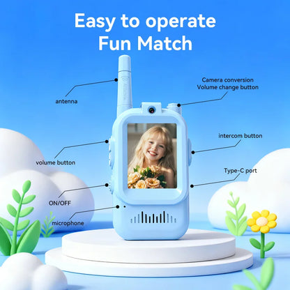 Kids Video Walkie Talkie Toys  With HD Camera And 2 Inch Screen Wireless Intercom Toy For Camping Travel Birthday Gifts Outdoor