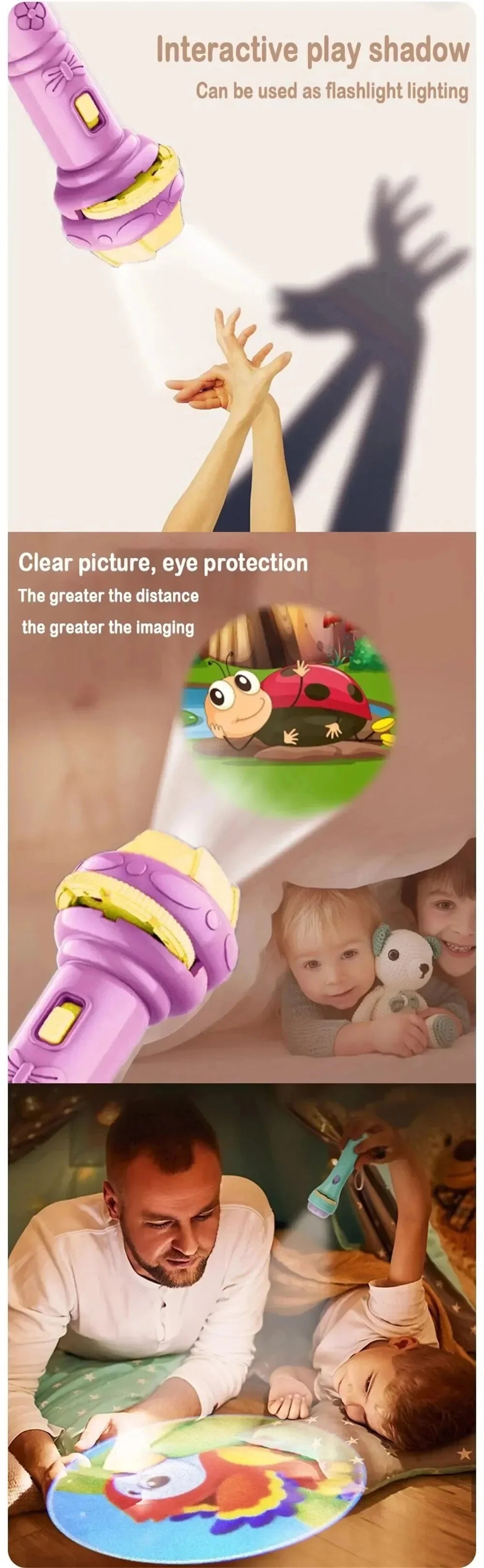 10Pcs Cartoon Projector Flashlight Cards, Creative Kids Flashlight Toy Projector for Children, Bedtime Story Toy for Babies