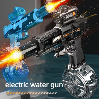 Electric Water Gun Automatic Continuous Firing Squirt Gun Outdoor Toy Long Range Shooting Water Gun with Lights Swimming Toys